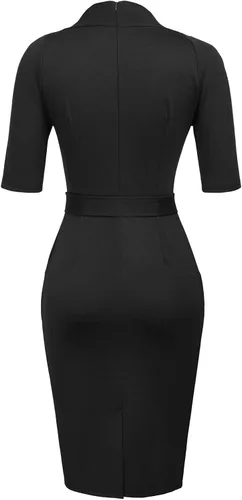Vista 2 de GRACE KARIN - Vestido tubo de manga corta para mujer, vestido entallado con cinturón y bolsillo para negocios, cócteles o funerales