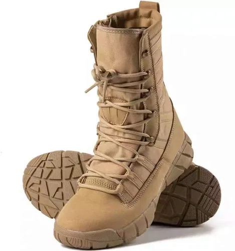 Vista 3 de Botas militares ligeras de 8 pulgadas de media altura hasta el tobillo, color beige, botas de senderismo para senderismo, senderismo, mochilero