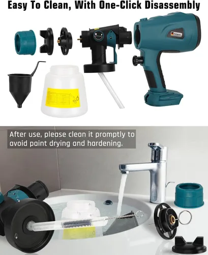 Vista 5 de Taingwei Pulverizador de pintura inalámbrico para batería Makita LXT de 18 V, pistola pulverizadora de pintura HVLP de 200 W con motor sin