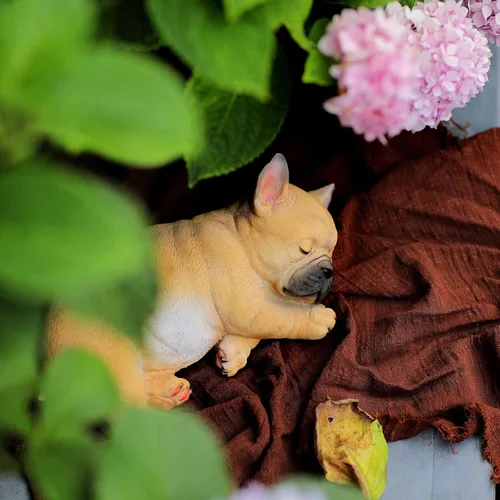Vista 5 de Escultura de jardín para patio al aire libre, estatua decorativa – Bonita estatua de cachorro de bulldog francés para mascotas, regalo de figura