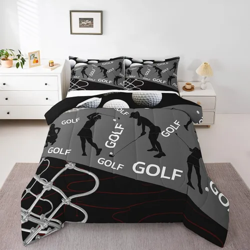 Vista 8 de Erosebridal Juego de edredón de béisbol para adolescentes y jóvenes, juegos de ropa de cama geométricos negros y grises para regalo para niños