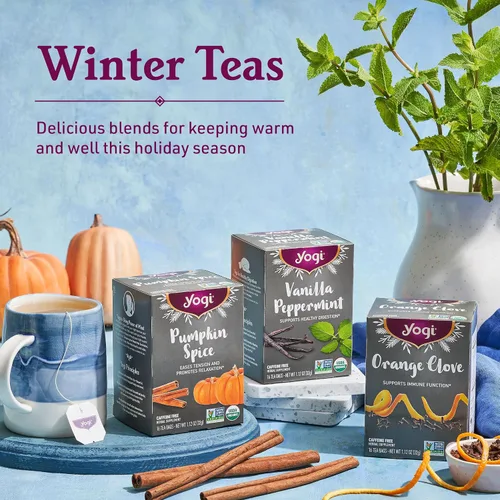 Vista 5 de Yogi Tea Pumpkin Spice Tea – 16 bolsas de té por paquete (4 paquetes) – Bolsas de té de especias de calabaza orgánica de edición limitada – Perfecto