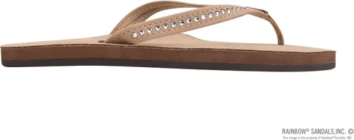 Vista 4 de Rainbow Sandals Piel de una sola capa para mujer con correa estrecha de cristal Swarovski, Negro