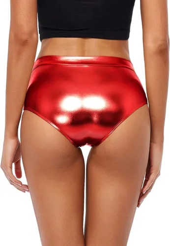 Vista 2 de Kepblom - Pantalones cortos metálicos de cintura alta para mujeres, brillantes y atrevidos para festivales y eventos