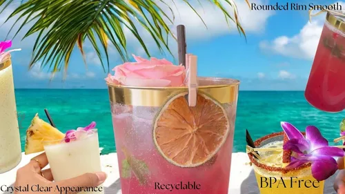 Vista 4 de Oojami Vasos de plástico duro de 12 onzas, paquete de 50 vasos desechables transparentes para fiestas, duraderos y reutilizables para bodas