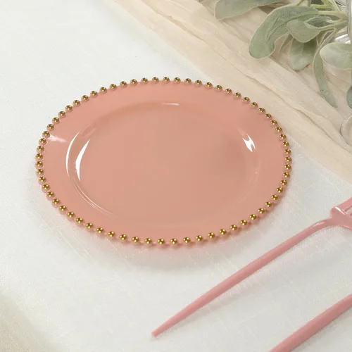 Vista 35 de Efavormart - Paquete de 10 platos de postre de plástico transparente rubor con borde de cuentas, platos redondos desechables para ensalada, 8