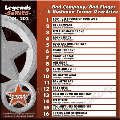 Vista 2 de LEGENDS 202 Karaoke CDG BAD COMPANY, BAD FINGER & BTO Music CD