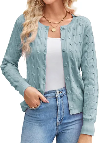 Vista 16 de GRACE KARIN Suéteres tipo cárdigan de punto trenzado para mujer, trajes Rosa