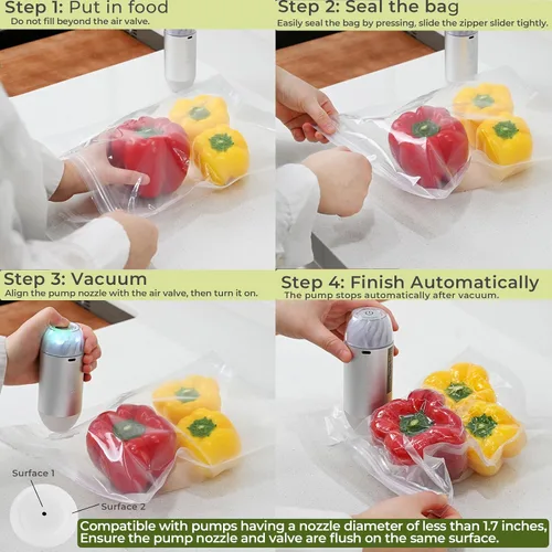 Vista 4 de 20 bolsas reutilizables de sellado al vacío para alimentos, compatibles con la mayoría de selladores al vacío de mano, sin BPA, bolsas Sous Vide