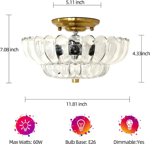 Vista 2 de Luces de techo semiempotradas, luz de vidrio blanco, base dorada, lámpara moderna para pasillo, sala de estar, cocina, dormitorio, 3 bombillas