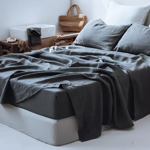 Vista 22 de Simple&Opulence Juego de sábanas de 100 % lino tamaño Twin, 3 piezas de lino francés natural, juego de ropa de cama transpirable, suave y duradero