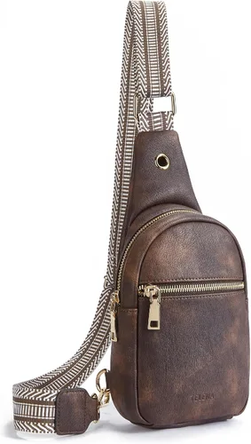 Vista 120 de Telena Riñonera pequeña para mujer, de cuero, cangureras, bolsa de pecho para mujer