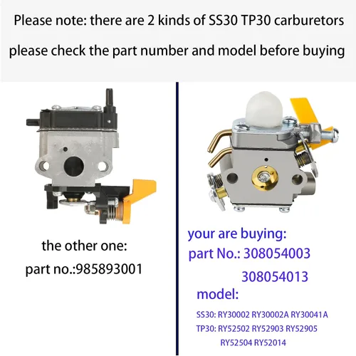 Vista 2 de 308054043 Carburador para Homelite Ryobi CS26 CS30 BC26 SS30 SS26 25cc 26cc 30cc Weed Wacker Trimmer 308054013 Carburador de repuesto para Homelite