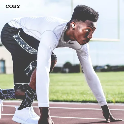 Vista 5 de Coby Audífonos delgados con Bluetooth, auriculares estilo frijol Negro