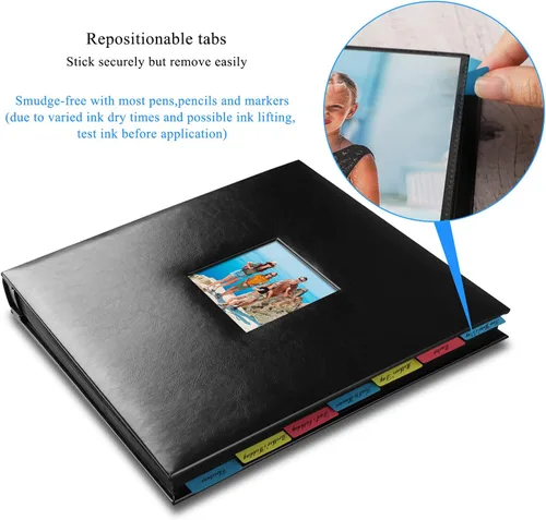 Vista 6 de Álbum de fotos de 4 x 6 con capacidad para 700 bolsillos, cubierta de cuero de gran capacidad, páginas negras con pestañas de índice, álbumes