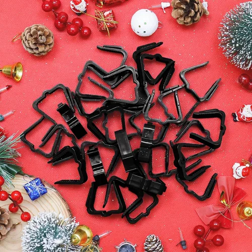 Vista 6 de 50 ganchos para colgar luces navideñas, 1.62 pulgadas, clips de tablero, clips negros de plástico para luces navideñas C7, C9, mini cadena de luces