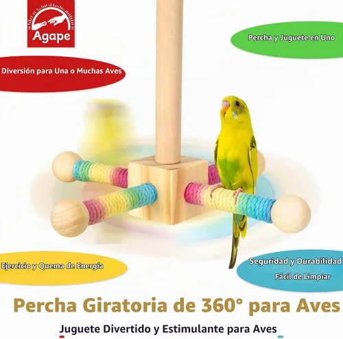 Vista 2 de Agape Soporte giratorio de 360° para perca de pájaro, juguete de ejercicio