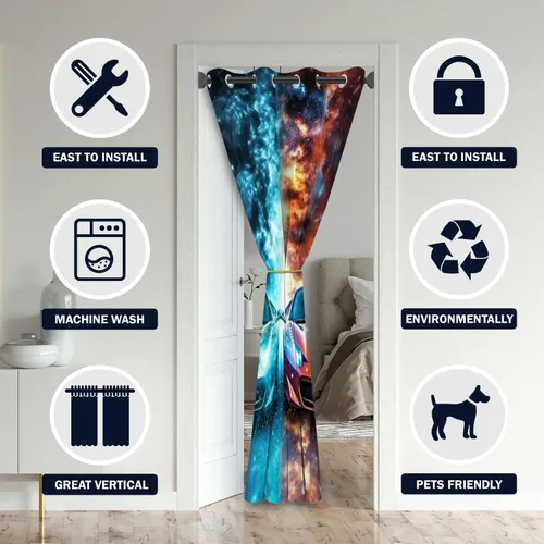 Vista 3 de Cortinas opacas para puerta de auto deportivo para puertas, juego deportivo de carreras de velocidad 3D, para armario de dormitorio de niños, ojales