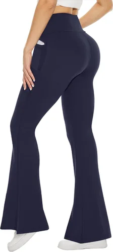 Vista 37 de TNNZEET Leggings acampanados negros para mujer, pantalones de yoga cruzados con bolsillos, corte de bota, leggings acampanados