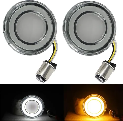 Vista 7 de ZYTC Señales de giro LED de 2 pulgadas con luz de funcionamiento caso ámbar estilo bala frontal 1157 LED kit de señal de giro luz ámbar
