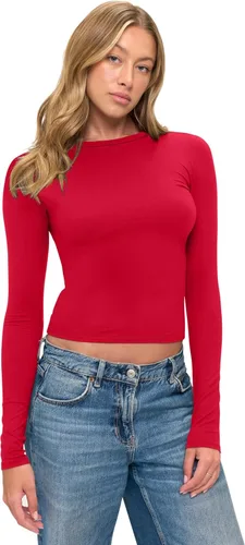 Vista 9 de Natural Uniforms Camiseta Baby Tee Crop Top de Manga Larga Y2K Súper Suave y Súper Elástica para Mujeres Blanco