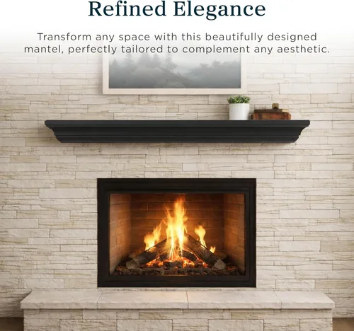 Vista 3 de MANTELSDIRECT Estante flotante de madera para chimenea de 60 pulgadas en color negro - Colton de Mantels Direct Estante de pared rústico de madera