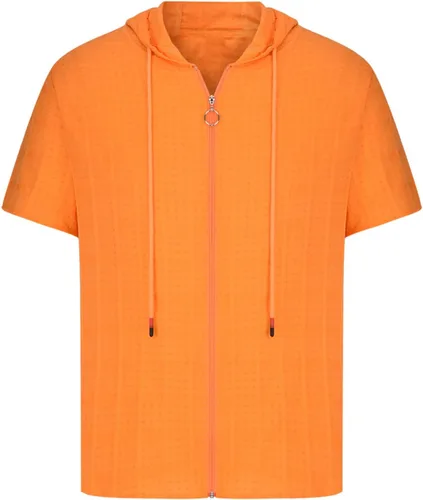 Vista 3 de Sudadera con capucha de manga corta para hombre, con cierre completo, punto suizo, con cordón, casual, para la playa