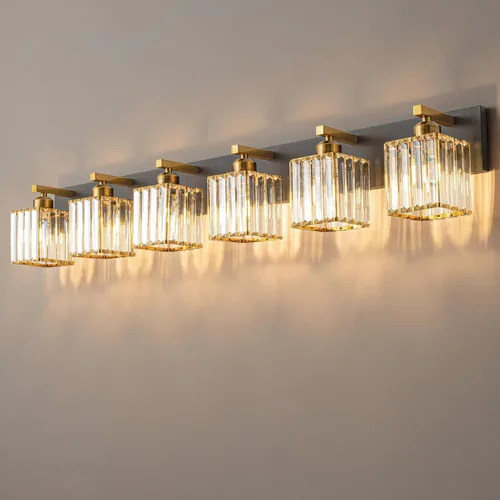 Vista 26 de Moderna lámpara de cristal para pared/tocador de baño, de 5 luces, color cromo Cromo torcido