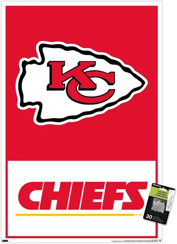 Vista 6 de Trends International NFL Kansas City Chiefs - Póster de pared con logotipo 21, 14.72 x 22.37 pulgadas, paquete de póster premium y alfileres