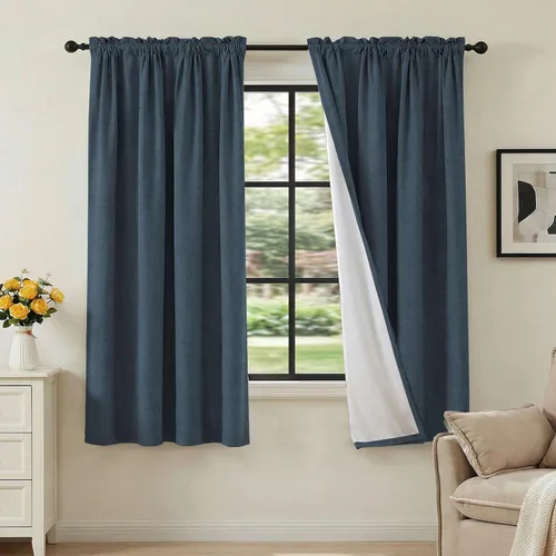 Vista 60 de H.VERSAILTEX Cortinas 100% opacas con aspecto de lino para dormitorio, bloqueo de luz completa, bolsillo para barra, cortinas de ventana gruesas