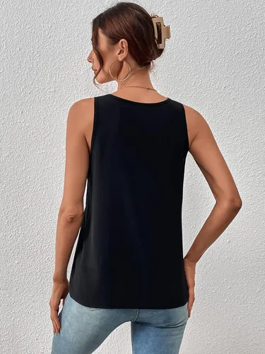 Vista 2 de SweatyRocks Camiseta sin mangas de encaje con cuello en V para mujer, casual, para verano