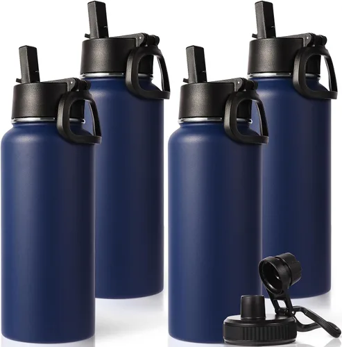 Vista 36 de Neihepal Botella de agua aislada de 32 onzas con 2 tapas (tapa con pajilla y boquilla), botellas de agua de doble pared de acero inoxidable 18/8