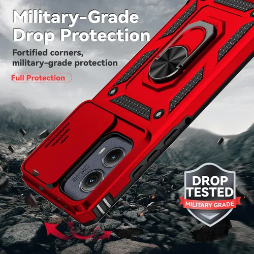 Vista 5 de Funda para Motorola Edge 2024 con cubierta deslizante para cámara, protector de pantalla HD [prueba de caídas de grado militar] Soporte de anillo