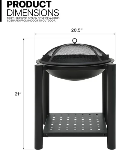 Vista 2 de MoNiBloom Fogata portátil de 22 pulgadas para exteriores, parrilla de barbacoa exterior, parrilla para cocinar con estante para patio, patio