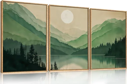 Vista 66 de Celestdeco Juego de arte de pared en lienzo abstracto y neutro grande con marco naranja, moderno y minimalista para pared, diseño geométrico bohemio