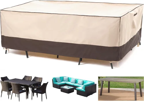 Vista 10 de F&J Outdoors Fundas para muebles de patio, impermeables, resistentes a los rayos UV, para juego de mesa y sillas, beige, 62"x42