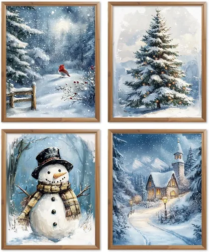 Vista 7 de Juego de impresiones de arte de pared de Navidad de Wheatwin, carteles de pórtico norte modernos y estéticos, decoración feliz de vacaciones