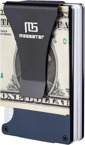 Vista 2 de Meggater Soporte de tarjeta de metal ultrafino con clip para dinero-Billetera de metal minimalista para hombres y mujeres-Paquete de tarjetas