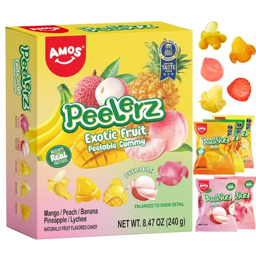 Vista 20 de AMOS Peelerz - Caramelo de goma pelable, mango/lichi/maracuyá/melocotón Paquete de 4 variedades, 3 oz cada uno, total 11.99 oz