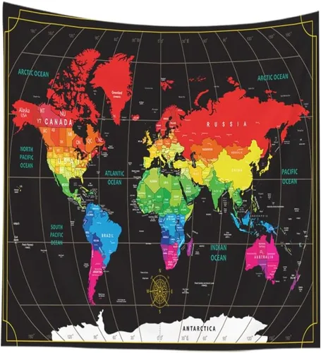 Vista 20 de CAPSCEOLL Tapiz de mapa del mundo para colgar en la pared, tapiz blanco y negro para decoración del hogar, 40 x 30 pulgadas, mapa para habitación