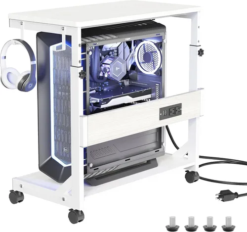Vista 9 de Soporte de torre para computadora con estación de carga para estuche completo ATX Height Adjustable PC Stand with Wheel, CPU Holder with 2 AC