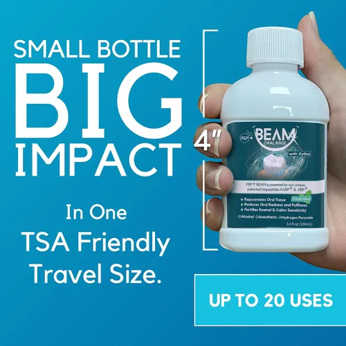 Vista 3 de PEP+ BEAM Enjuague bucal sin flúor sin alcohol con péptidos y xilitol - Enjuague oral para fortalecer el esmalte, soporte de encías y tejidos