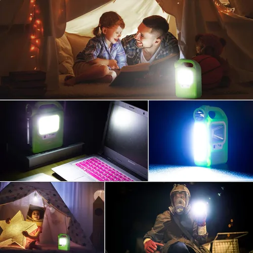 Vista 6 de Linterna solar para camping, accesorios esenciales, linterna LED recargable para cortes de energía, luces de tienda de campaña para emergencias