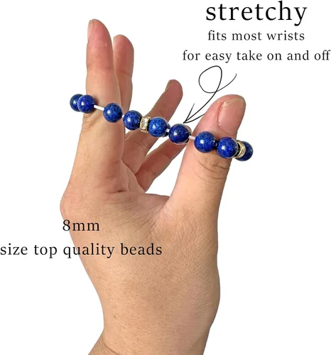 Vista 6 de Bolinailo Pulseras de cuentas de piedra de cristal curativo para mujeres y hombres, pulsera de piedras preciosas naturales, 0.315 in antiansiedad