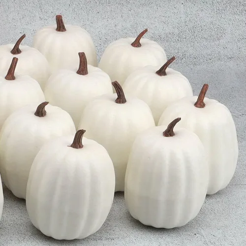 Vista 3 de Woration Juego de calabazas falsas de alta calidad, decoración de calabaza blanca leche artificial para cosecha de otoño, Halloween, Acción