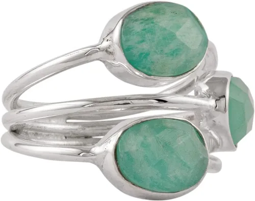 Vista 5 de Amazonite - Anillo de plata de ley 925 maciza hecho a mano con 3 piedras