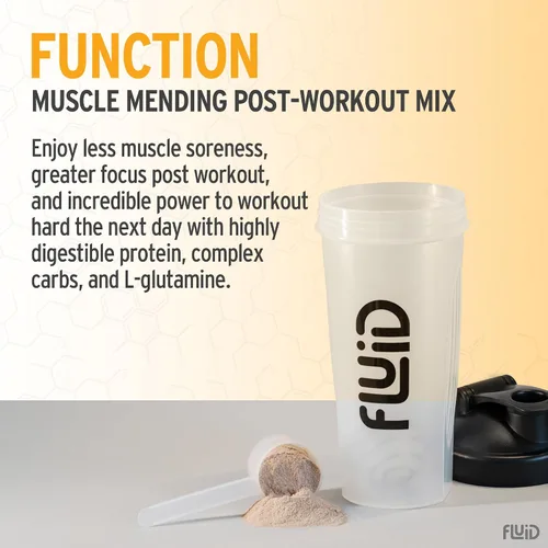 Vista 4 de Fluid Recovery, mezcla de bebida después del entrenamiento, proteína aislada de suero de leche, L-glutamina, carbohidratos, todos los ingredientes