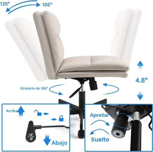 Vista 8 de EMIAH - Silla cruzada con ruedas, sillas de escritorio para oficina en casa, piel sintética