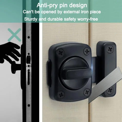 Vista 3 de Cerraduras de seguridad para puertas desde el interior, cerraduras de baño, color negro Bedroom door lock latch, anti-pry, 180-degree rotation