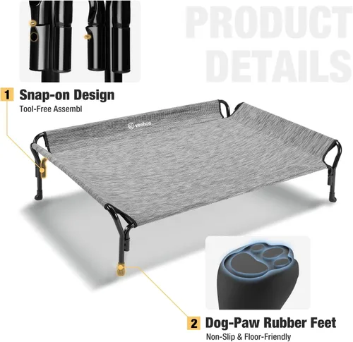 Vista 4 de Veehoo Cama elevada refrescante para perros, catres para perros grandes, cama elevada para perro con barandilla y reposacabezas inclinado, malla